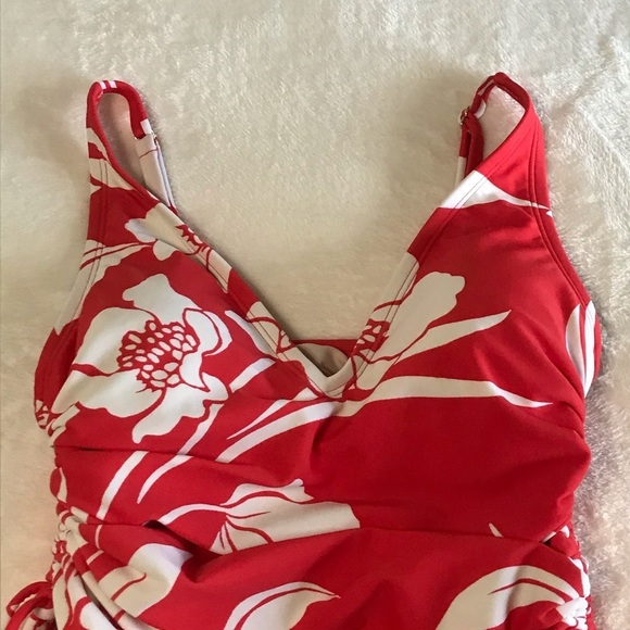 KONA SOL / Red & white Floral One Piece Bathing Suit Size S - Picture 7 of 9